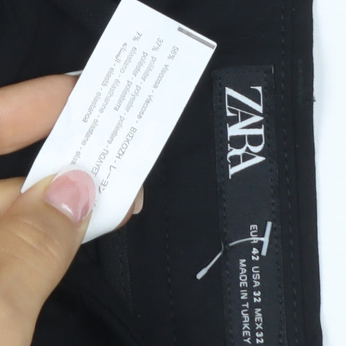 Zara Women Black UK 14 Straight Tailored Viscose Blend Dress Trousers
