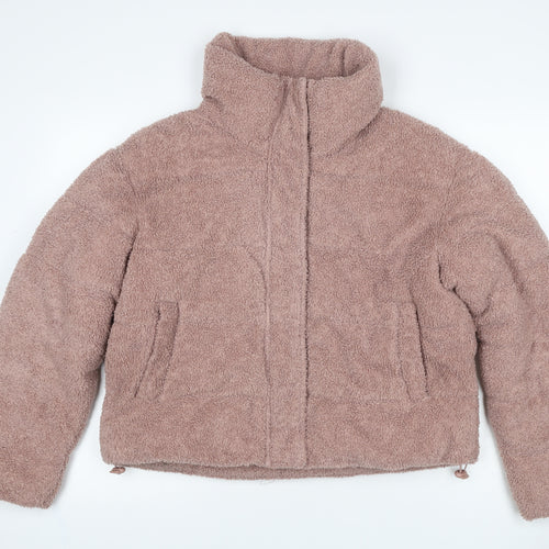 Primark Women Pink Teddy Fleece Jacket UK 12 M Full Zip Pockets