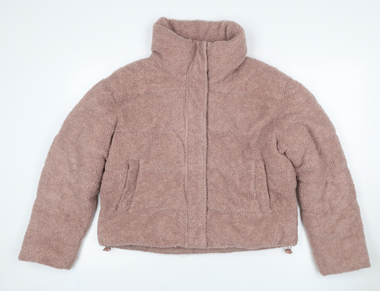 Primark Women Pink Teddy Fleece Jacket UK 12 M Full Zip Pockets