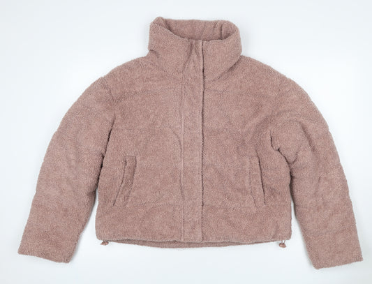 Primark Women Pink Teddy Fleece Jacket UK 12 M Full Zip Pockets