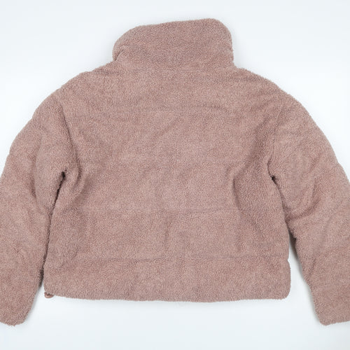 Primark Women Pink Teddy Fleece Jacket UK 12 M Full Zip Pockets