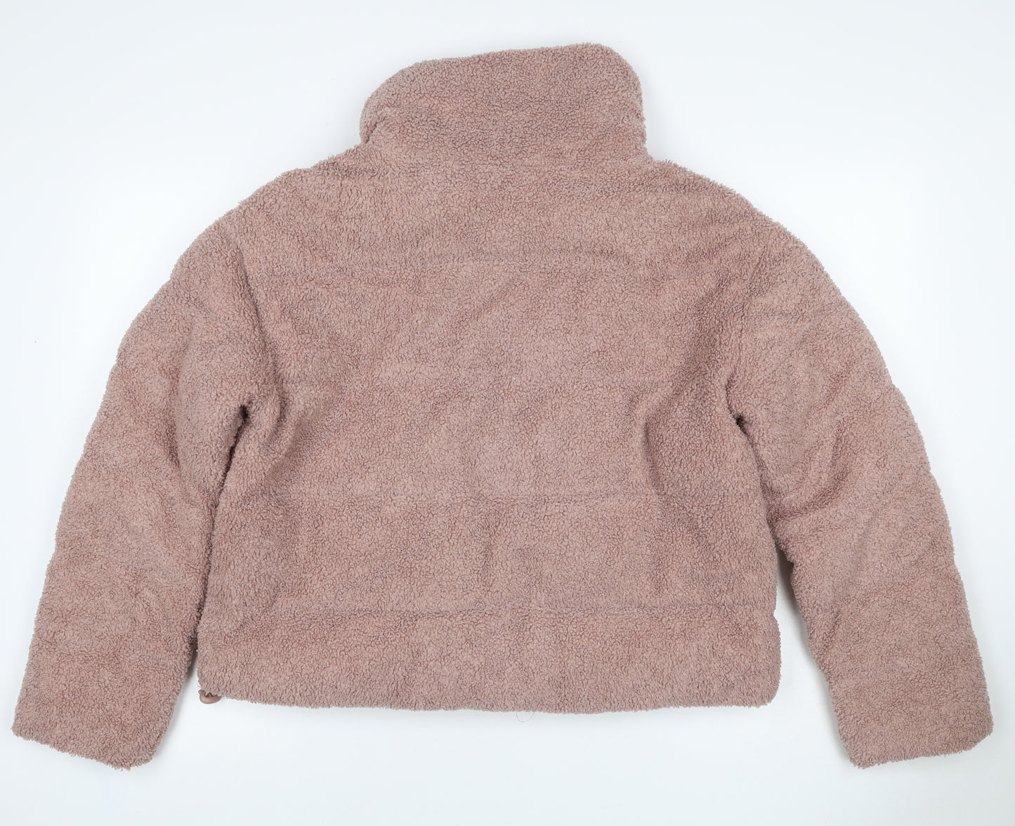 Primark Women Pink Teddy Fleece Jacket UK 12 M Full Zip Pockets