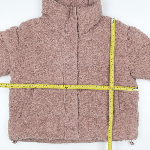 Primark Women Pink Teddy Fleece Jacket UK 12 M Full Zip Pockets