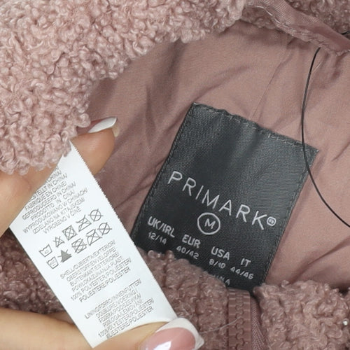 Primark Women Pink Teddy Fleece Jacket UK 12 M Full Zip Pockets