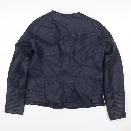 TU Women Blue Size 12 Faux Leather Biker Jacket Zip Pockets