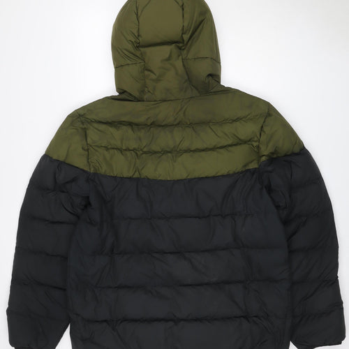 Nike Men’s Black Khaki L Hooded Puffer Jacket Quilted Logo