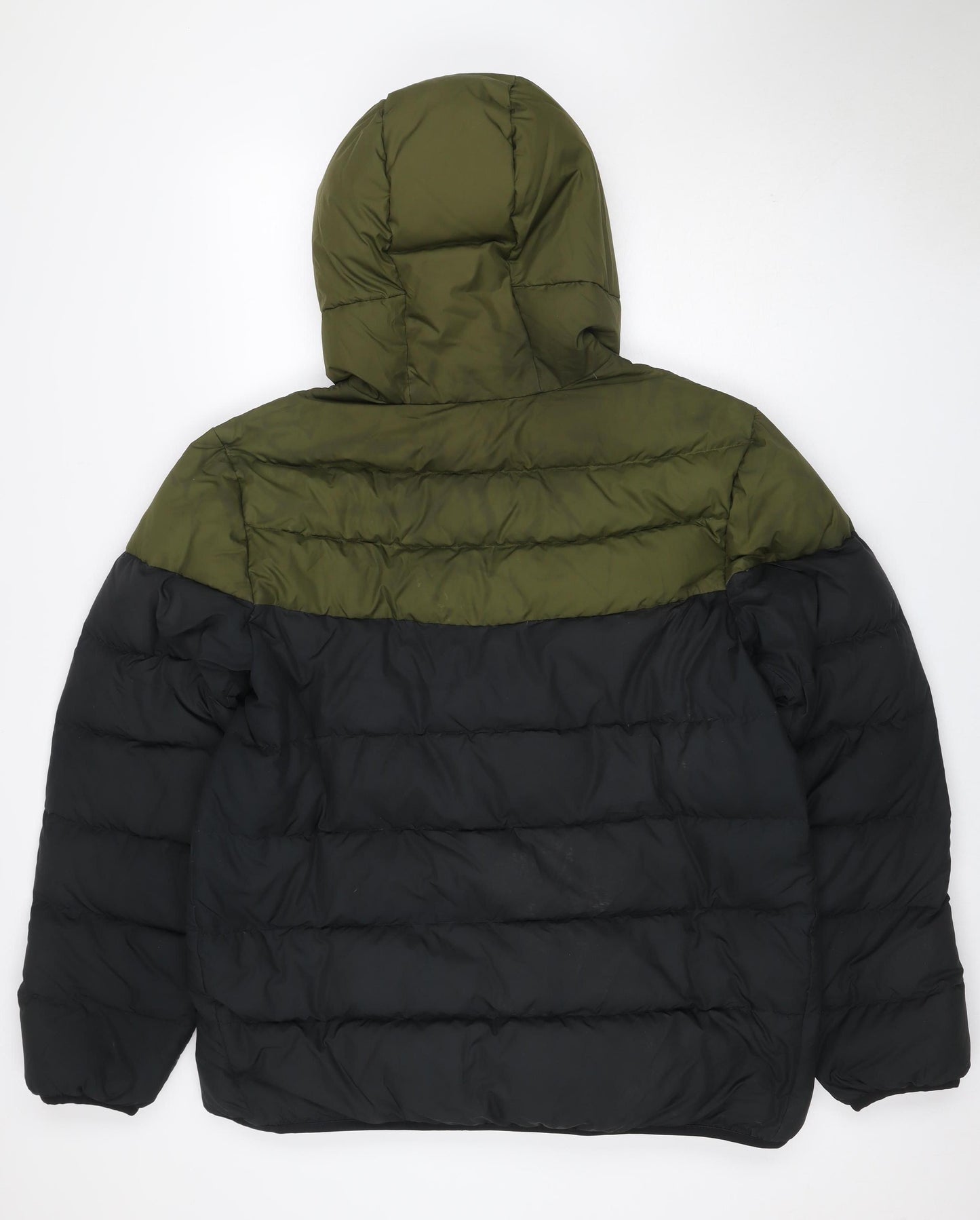 Nike Men’s Black Khaki L Hooded Puffer Jacket Quilted Logo