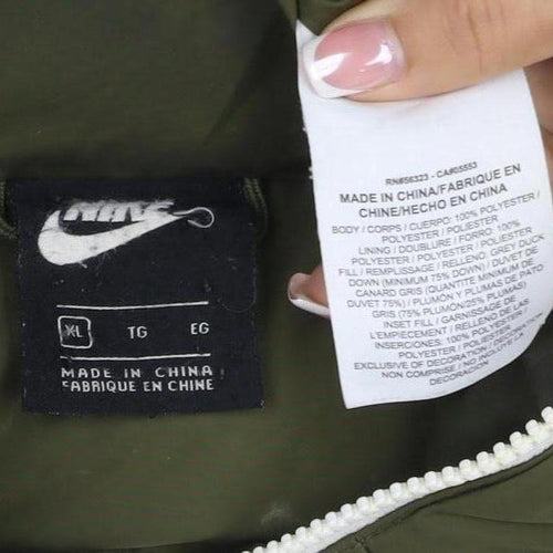 Nike Men’s Black Khaki L Hooded Puffer Jacket Quilted Logo