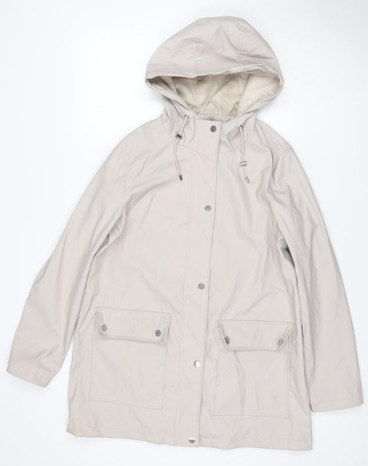 New Look Women’s Ivory Hooded Parka Jacket UK 8 Snap Zip Pockets