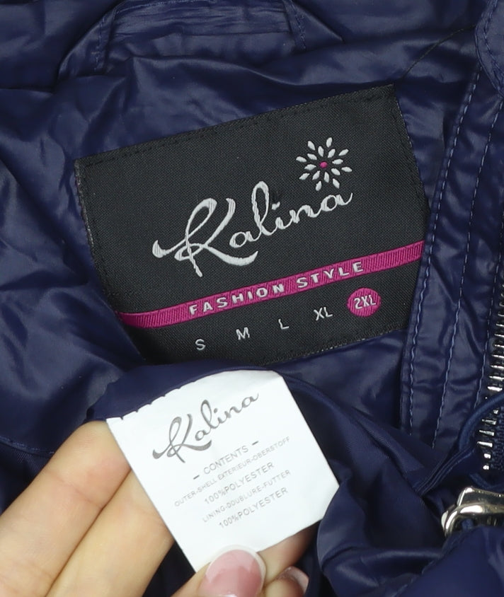 Kalina Women’s Blue 2XL Puffer Jacket Quilted Zip Padded Short Coat