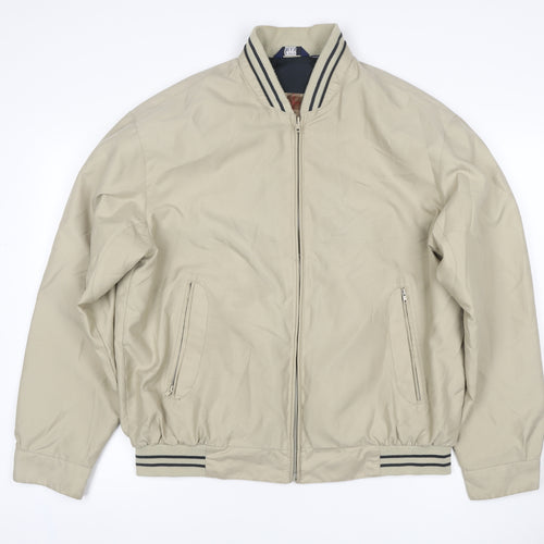 MAN Mens Beige M Bomber Jacket Full Zip Striped Collar