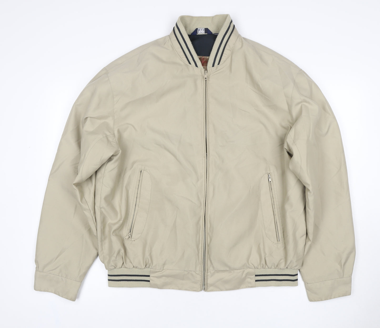 MAN Mens Beige M Bomber Jacket Full Zip Striped Collar