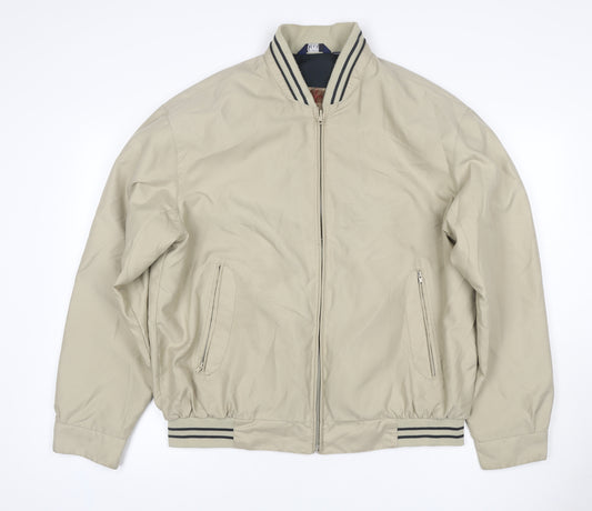 MAN Mens Beige M Bomber Jacket Full Zip Striped Collar