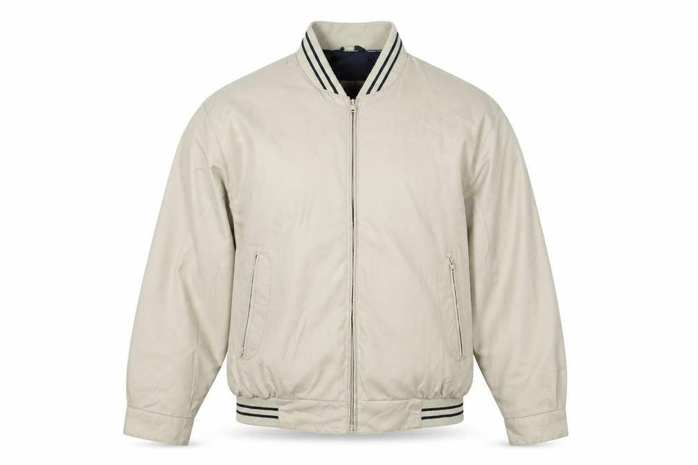 MAN Mens Beige M Bomber Jacket Full Zip Striped Collar