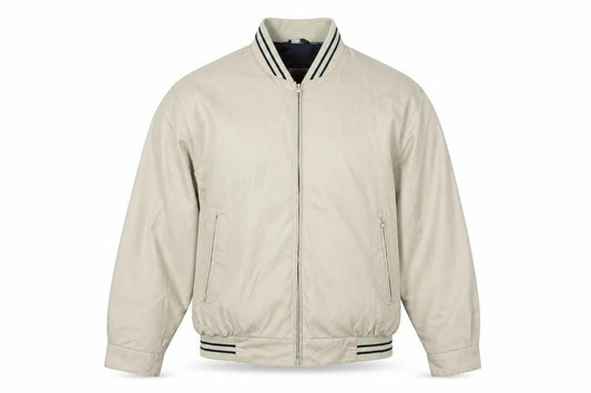 MAN Mens Beige M Bomber Jacket Full Zip Striped Collar