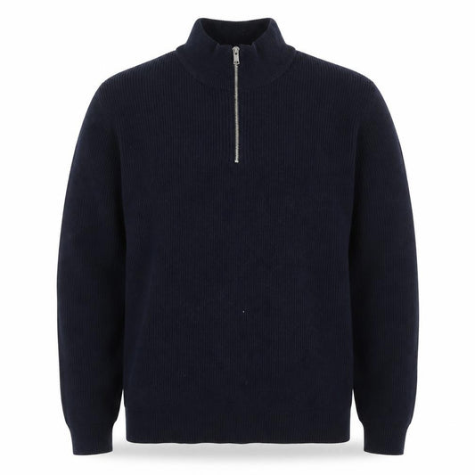 Marks & Spencer Men Blue XL 1/4 Zip Rib Knit Jumper
