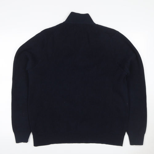 Marks & Spencer Men Blue XL 1/4 Zip Rib Knit Jumper