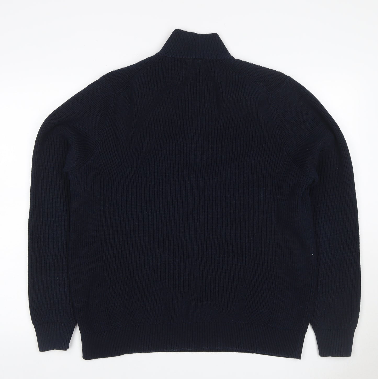 Marks & Spencer Men Blue XL 1/4 Zip Rib Knit Jumper