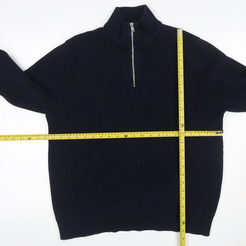 Marks & Spencer Men Blue XL 1/4 Zip Rib Knit Jumper