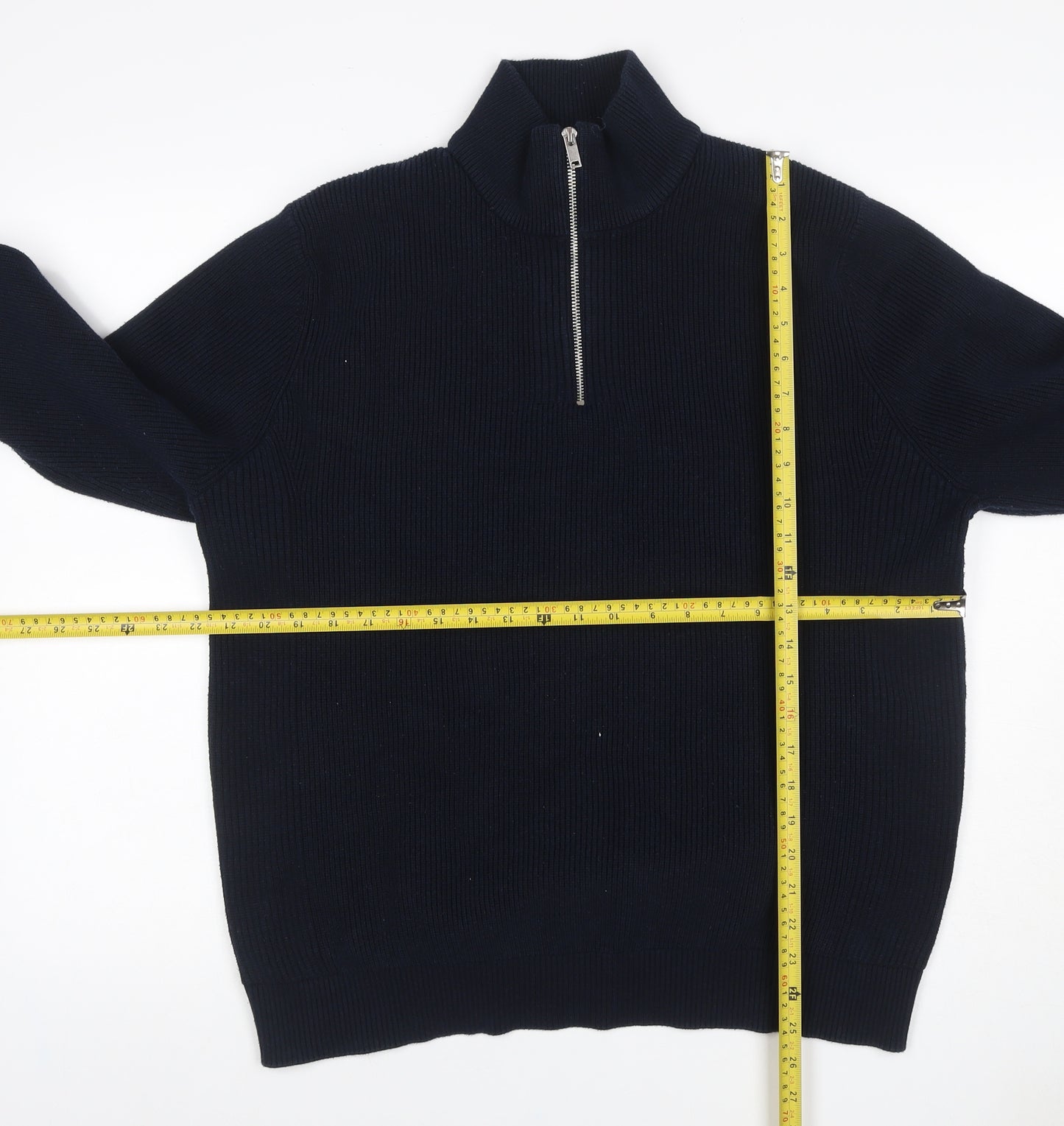 Marks & Spencer Men Blue XL 1/4 Zip Rib Knit Jumper