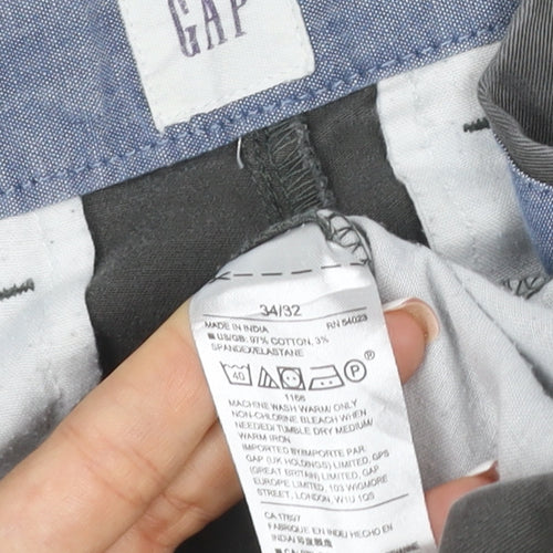 Gap Men’s Grey Chino Trousers 34x32 Straight Leg Cotton Stretch