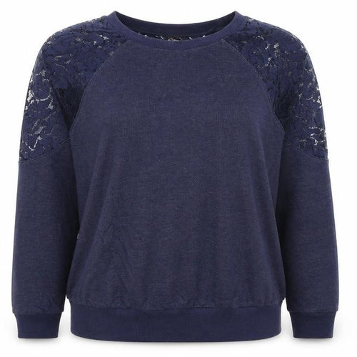 Warehouse Women Blue UK 12 Jersey Top Floral Lace Raglan Long Sleeve