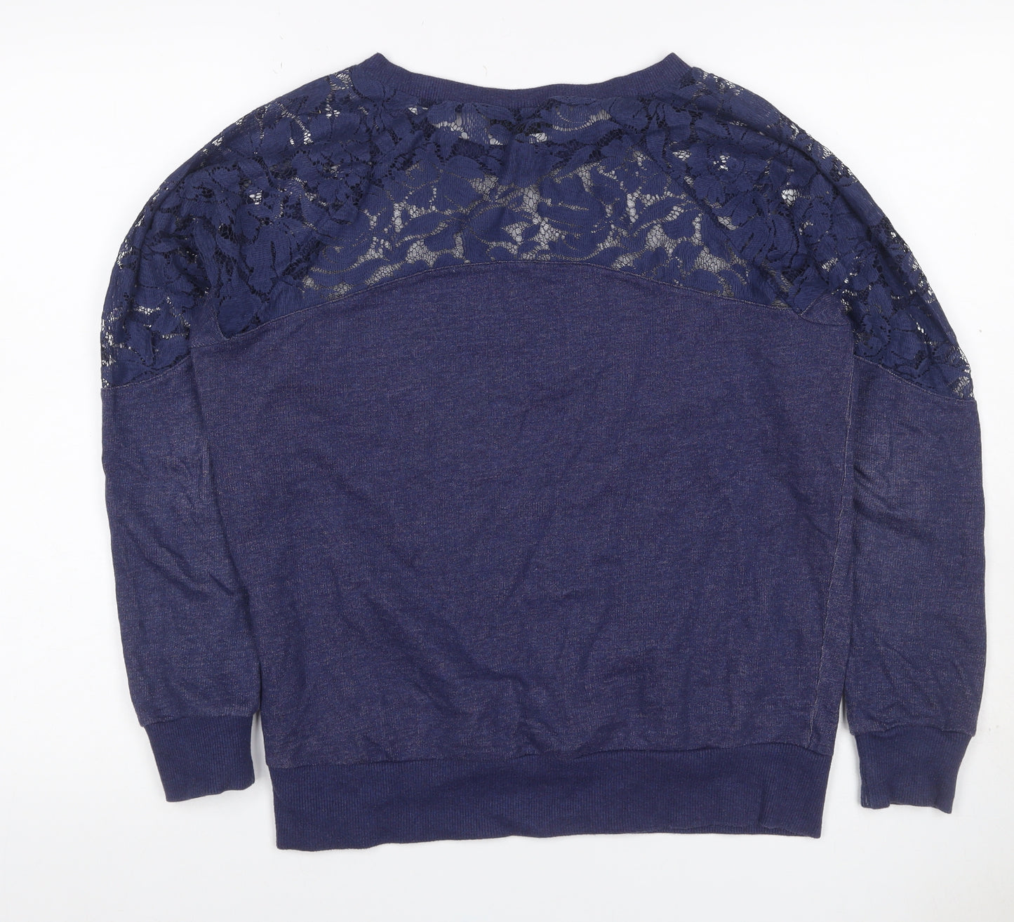 Warehouse Women Blue UK 12 Jersey Top Floral Lace Raglan Long Sleeve