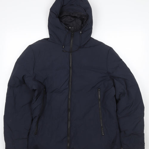 Jack Wills Women’s Blue L Hooded Puffer Jacket Down Filled Zip