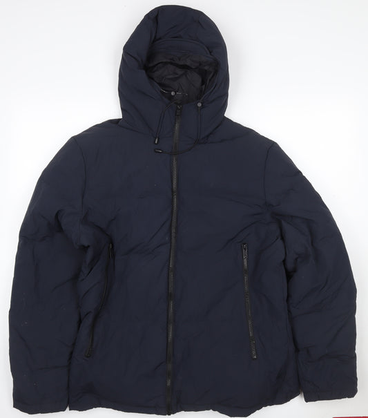 Jack Wills Women’s Blue L Hooded Puffer Jacket Down Filled Zip
