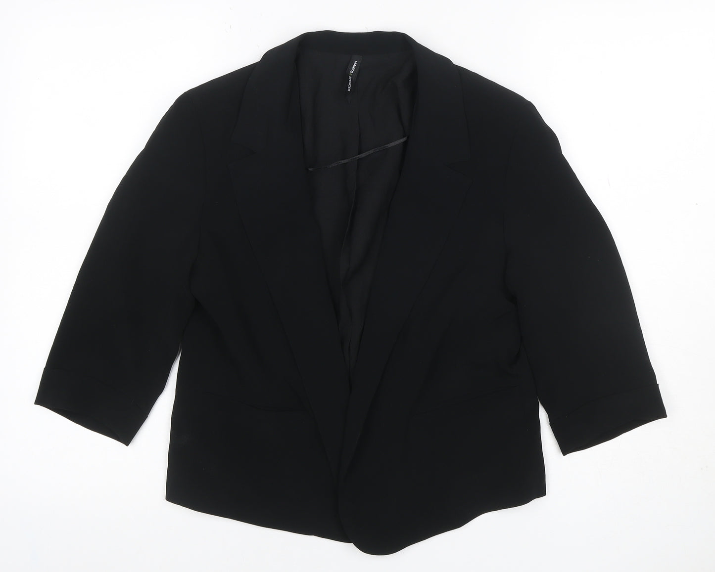 Marks & Spencer Women Black UK 10 Open Front 3/4 Sleeve Blazer