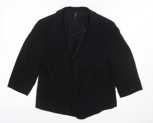 Marks & Spencer Women Black UK 10 Open Front 3/4 Sleeve Blazer