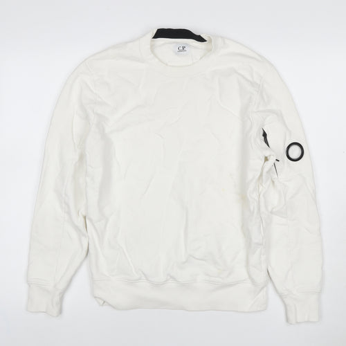 C.P. Company Men’s White S Crew Neck Sweatshirt Lens Pocket Pullover