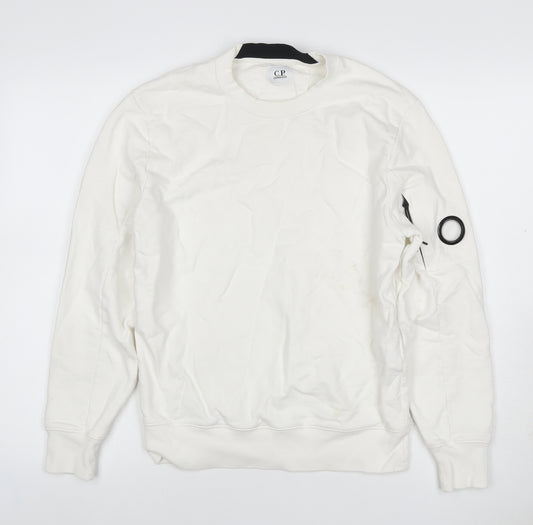 C.P. Company Men’s White S Crew Neck Sweatshirt Lens Pocket Pullover
