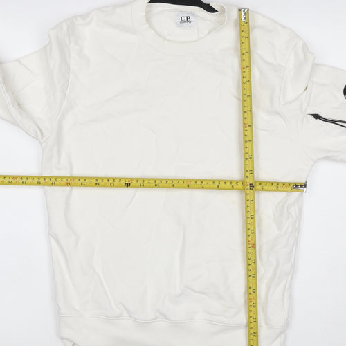 C.P. Company Men’s White S Crew Neck Sweatshirt Lens Pocket Pullover
