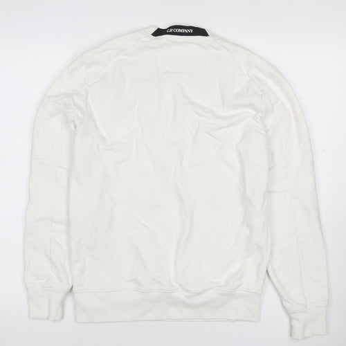 C.P. Company Men’s White S Crew Neck Sweatshirt Lens Pocket Pullover