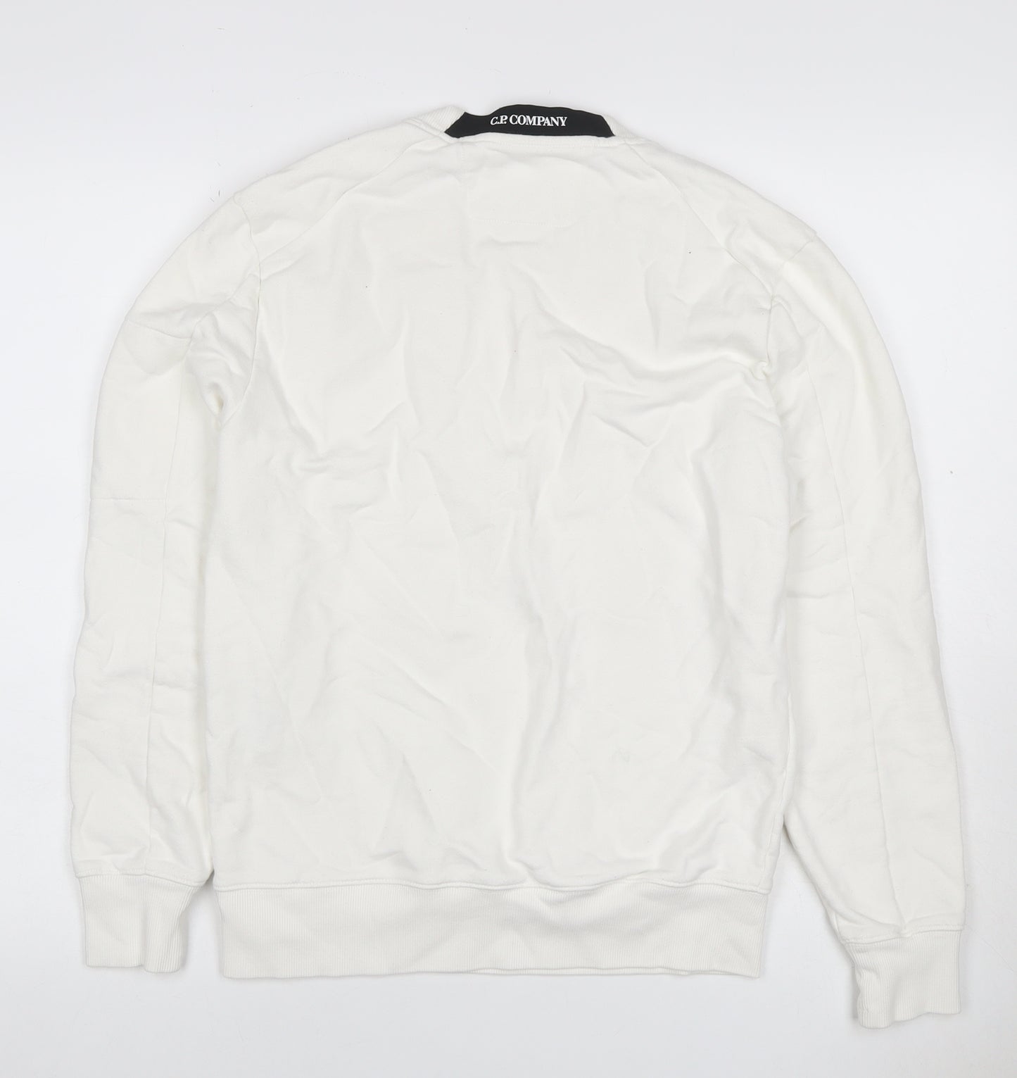 C.P. Company Men’s White S Crew Neck Sweatshirt Lens Pocket Pullover