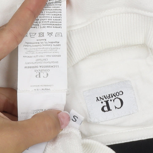 C.P. Company Men’s White S Crew Neck Sweatshirt Lens Pocket Pullover