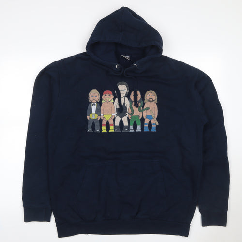 Stars & Stripes Men’s Blue XL Pullover Hoodie Cartoon Wrestling Graphic