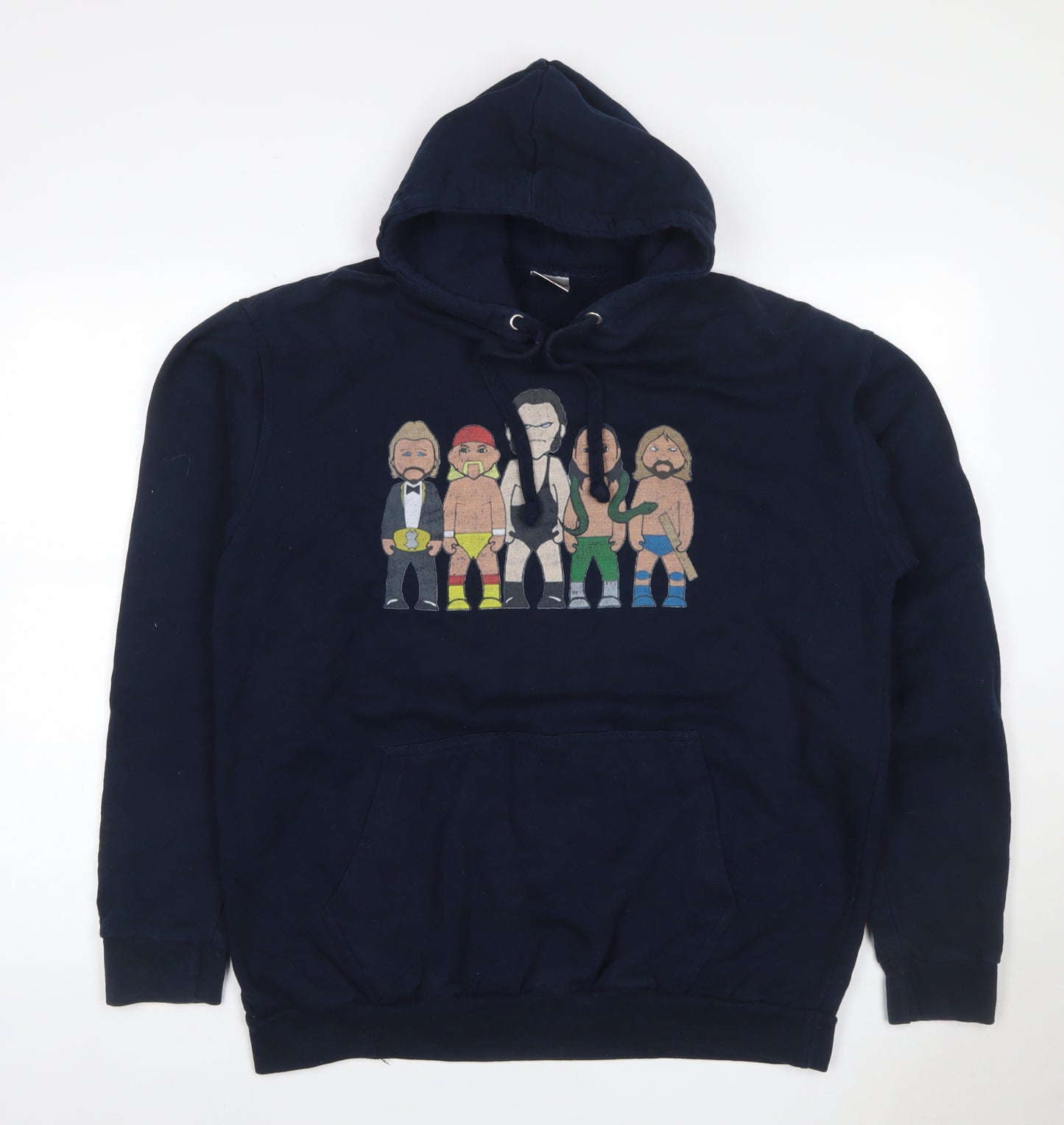 Stars & Stripes Men’s Blue XL Pullover Hoodie Cartoon Wrestling Graphic