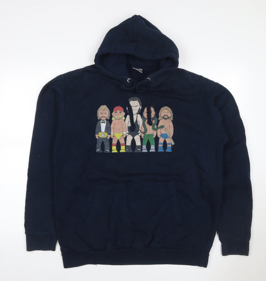 Stars & Stripes Men’s Blue XL Pullover Hoodie Cartoon Wrestling Graphic