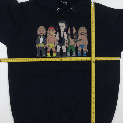 Stars & Stripes Men’s Blue XL Pullover Hoodie Cartoon Wrestling Graphic