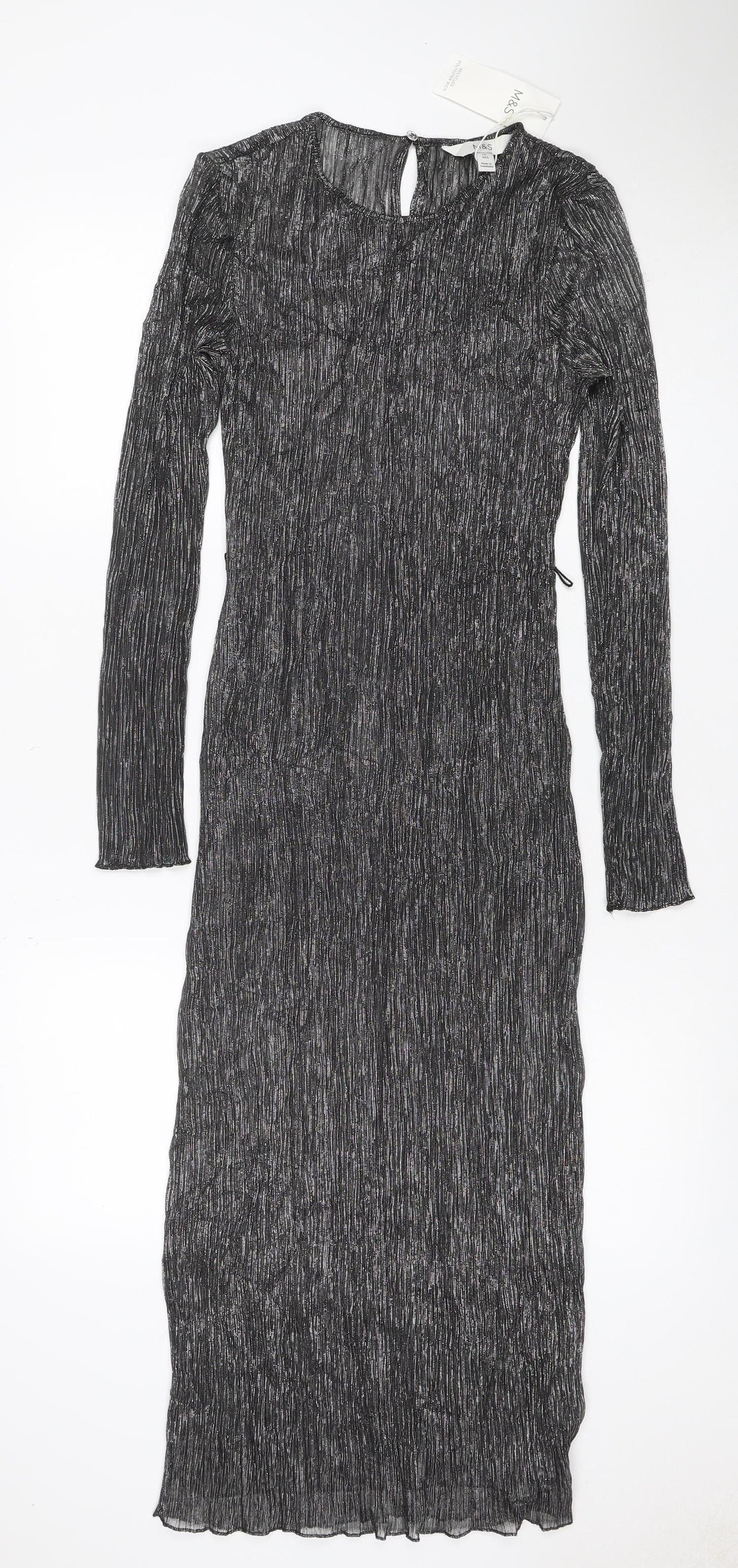 Marks and Spencer Women Black Glitter Long Shift Dress UK 10