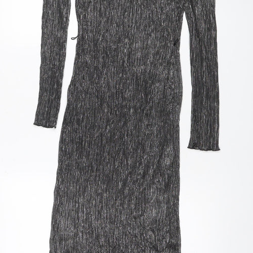 Marks and Spencer Women Black Glitter Long Shift Dress UK 10