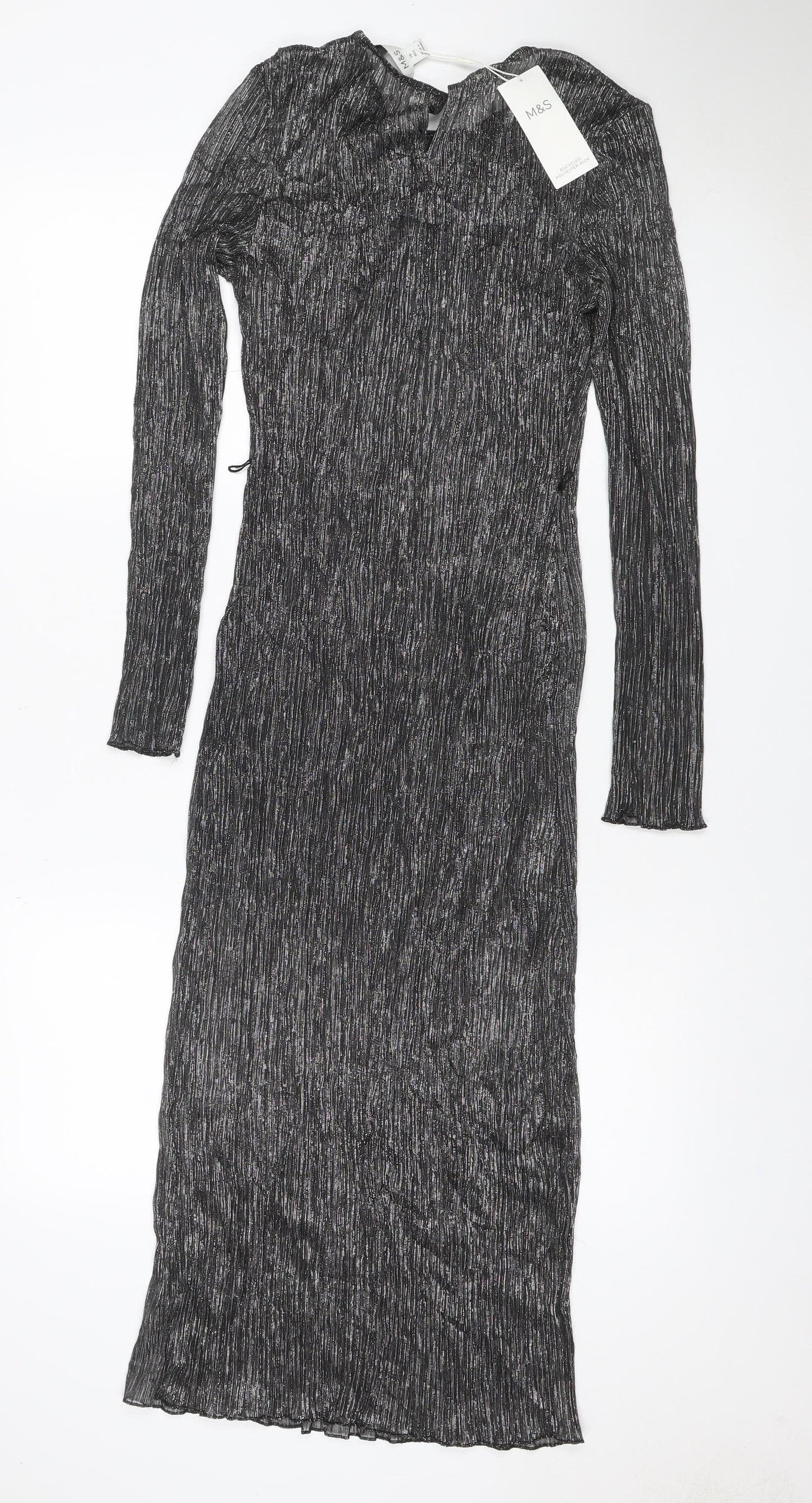 Marks and Spencer Women Black Glitter Long Shift Dress UK 10