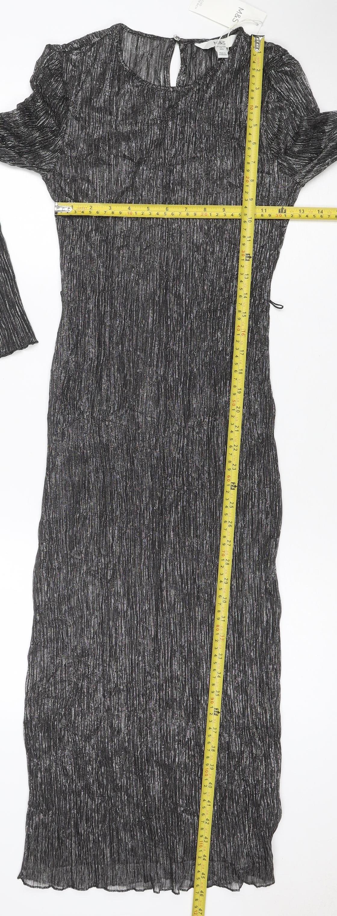Marks and Spencer Women Black Glitter Long Shift Dress UK 10