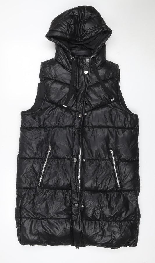 By Very Women’s Black Size 12 Long Hooded Puffer Gilet Jacket