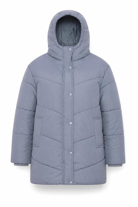 M&S Women Blue UK 14 Hooded Quilted Puffer Jacket Snap Front