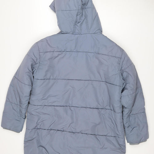 M&S Women Blue UK 14 Hooded Quilted Puffer Jacket Snap Front