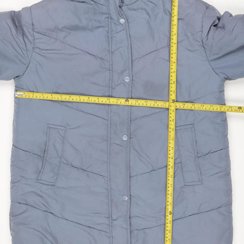M&S Women Blue UK 14 Hooded Quilted Puffer Jacket Snap Front