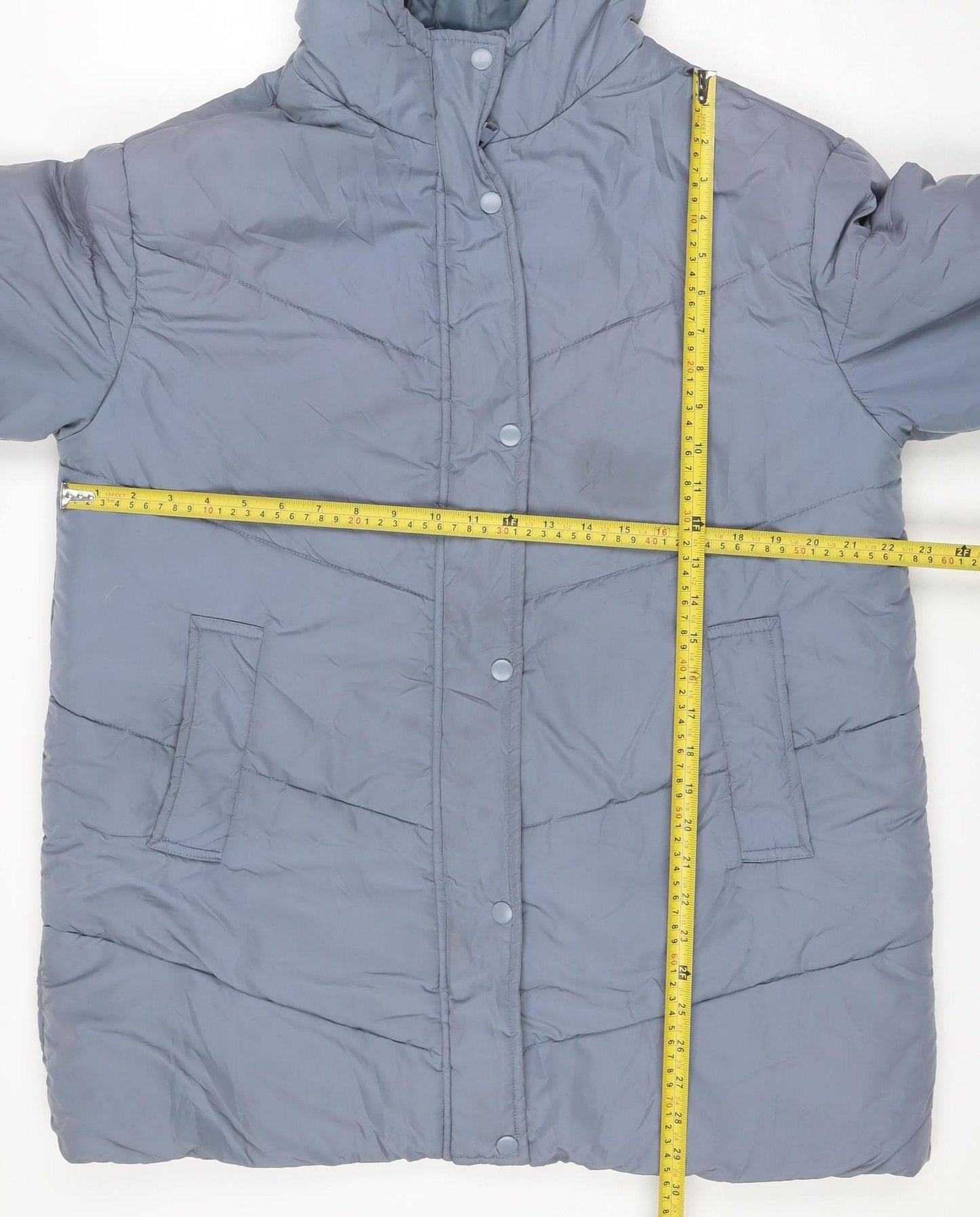 M&S Women Blue UK 14 Hooded Quilted Puffer Jacket Snap Front